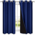 NICETOWN 100% Blackout Curtains 45 inches Long, Royal Blue, 1 Pair, 42 inches Width Each Panel, 2 Thick Layers Completely Blackout Window Treatment Thermal Insulated Lined Drapes for Small Window