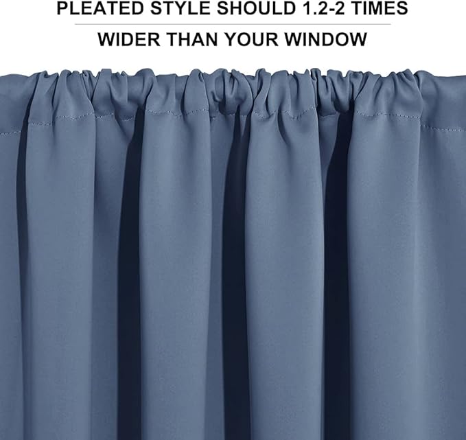RYB HOME Short Blackout Curtains for Small Window, Sunmmer Heat Light Blocking Privacy Protection Curtains for Sunroom Laundry Room Stair Window, Width 52 by Length 36, Stone Blue, Set of 2