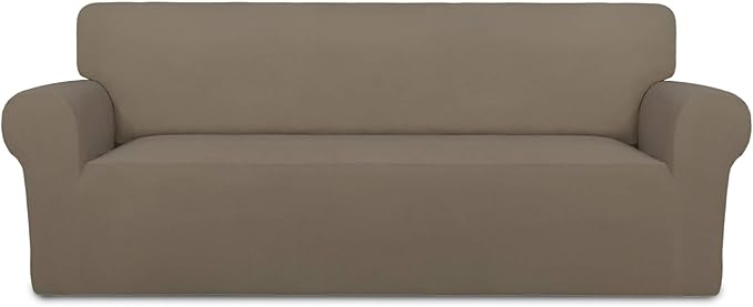 PureFit Super Stretch Sofa Slipcover – Spandex Non Slip Soft Couch Sofa Cover, Washable Furniture Protector with Non Skid Foam and Elastic Bottom for Kids, Pets （Sofa, Natural）