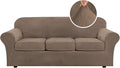 H.VERSAILTEX Modern Velvet Plush 4 Piece High Stretch Sofa Slipcover Sofa Cover Furniture Protector Form Fit Thick Velvet Sofa Cover for 3 Cushion Couch Width Up to 90 Inch (Sofa, Mocha)