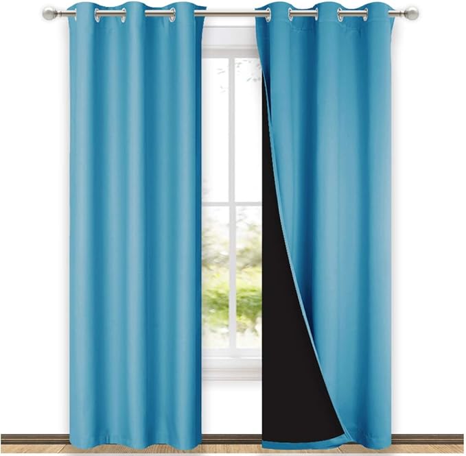 NICETOWN Teal Blue Full Shade Curtain Panels, 37" Wide x 80" Long, Teal Blue, Pair of Thermal Insulated & Energy Efficiency Blackout Drapes for Living Room, Lined Silky Performance Window Dressing