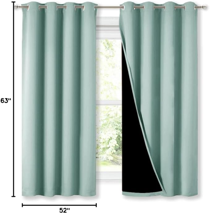 NICETOWN Aqua Blue 100% Blackout Lined Curtains, 2 Thick Layers Completely Blackout Window Treatment Thermal Insulated Drapes for Kitchen/Bedroom (1 Pair, 52" Width x 63" Length Each Panel)