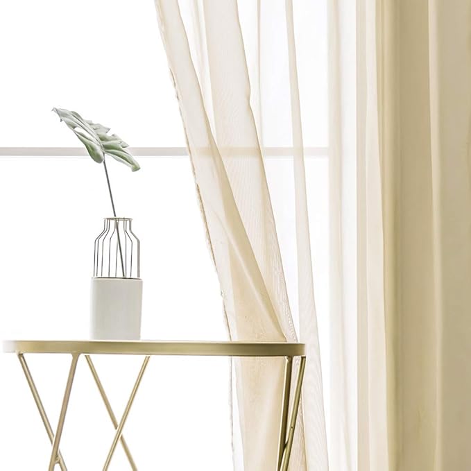 MIULEE 2 Panels Solid Color Sheer Window Curtains Elegant Window Voile Panels/Drapes/Treatment for Bedroom Living Room (54X96 Inches Beige)