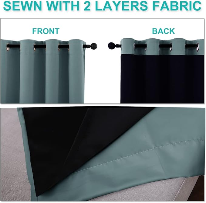 NICETOWN 100% Blackout Window Curtain Panels, Cold and Full Light Blocking Drapes with Black Liner for Nursery, 84 inches Drop Thermal Insulated Draperies (Aqua, 2 Pieces, 62 inches Wide Each Panel)