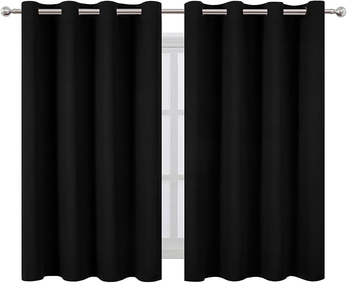 LEMOMO Blackout Curtains 66 x 54 Inch Long Black Curtains Set of 2 Panels Room Darkening Curtains for Bedroom and Living Room