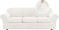 H.VERSAILTEX High Stretch Sofa Slipcover 4 Piece Cover Velvet Furniture Protector Form Fit Thick Velvet Extra Large Sofa Cover for 3 Cushion Couch Width Up to 97 Inch (Large Sofa, Porcelain White)