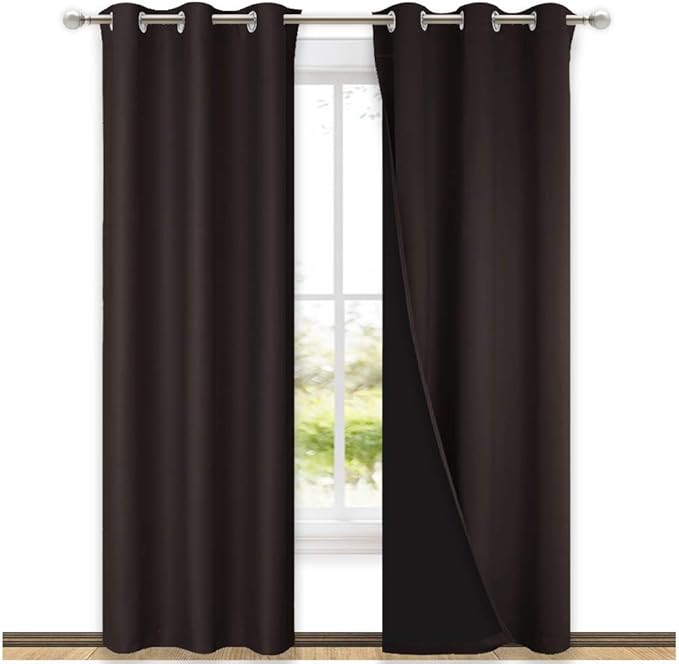 NICETOWN Toffee Brown Full Shade Curtain Panels, Pair of Thermal Insulated & Energy Efficiency Blackout Drapes for Living Room, Lined Silky Performance Window Dressing (37" Wide x 84" Long, Gray)