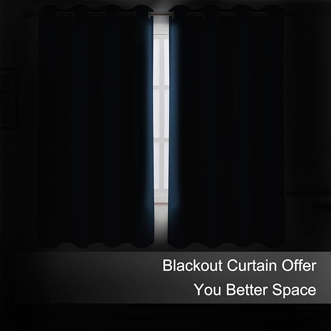 LEMOMO Blackout Curtains 66 x 54 Inch Long Navy Blue Curtains Set of 2 Panels Room Darkening Curtains for Bedroom and Living Room