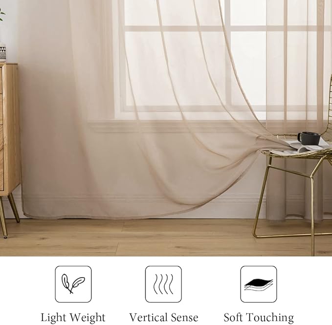 MIULEE 2 Panels Solid Color Sheer Window Curtains Elegant Window Voile Panels/Drapes/Treatment for Bedroom Living Room (54X72 Inches Brown)