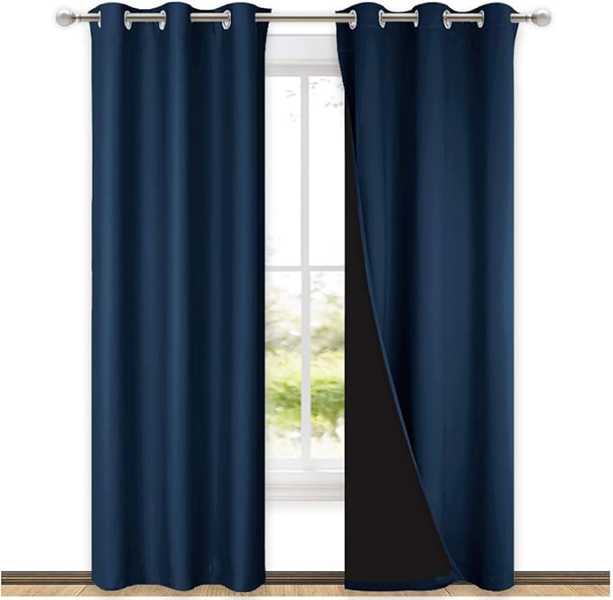 NICETOWN Blackout Room Warming Curtains 80 inches Long, Full Light Blocking Drapes with Black Liner for Nursery, Thermal Insulated Draperies for Hall, Villa (Navy Blue, 2 Pieces, 42" Wide Each Panel)