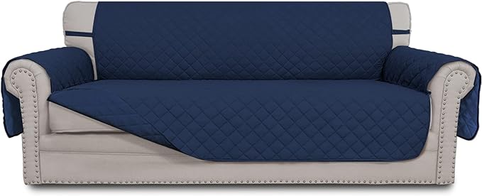 Easy-Going 4 Seater Sofa Slipcover Reversible Sofa Cover Water Resistant Couch Cover with Foam Sticks Elastic Straps Furniture Protector for Pets Children Dog Cat (XX-Large, Navy/Navy)