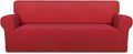 PureFit Super Stretch Sofa Slipcover – Spandex Non Slip Soft Couch Sofa Cover, Washable Furniture Protector with Non Skid Foam and Elastic Bottom for Kids, Pets （Oversized Sofa, Red）