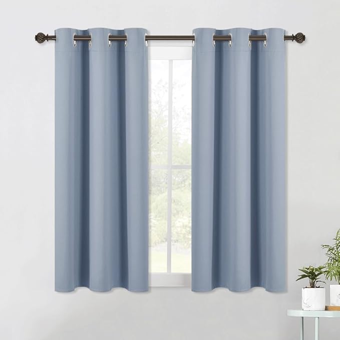 NICETOWN Kitchen Blackout Short Curtain Panels for Bedroom, Vintage Blue, 2 Panels, W42 x L45 -Inch, Thermal Insulated Grommet Top Blackout Draperies and Drapes
