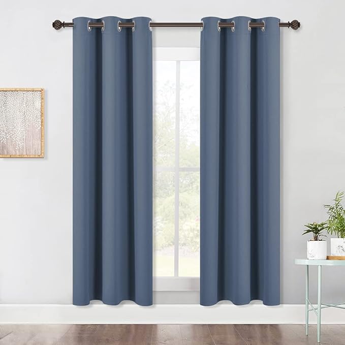 NICETOWN Window Treatment Blackout Curtain Panels, Home Décor Thermal Insulated Solid Grommet Blackout Draperies/Drapes for Bedroom (Set of 2 Panels, 42 by 72 Inch, Stone Blue)