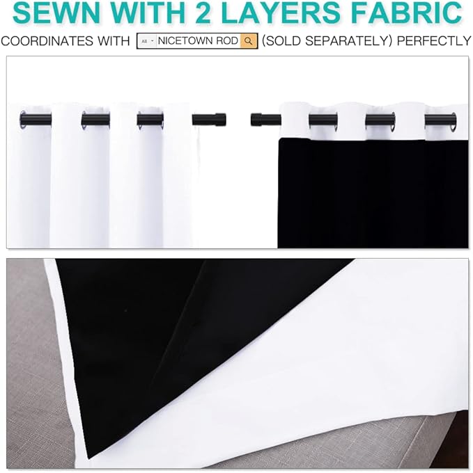 NICETOWN White 100% Blackout Curtains for Windows, Super Heavy-Duty Black Lined Total Darkness Drapes for Bedroom, Privacy Assured Window Treatment for Patio (Pack of 2, 70 inches W x 108 inches L)