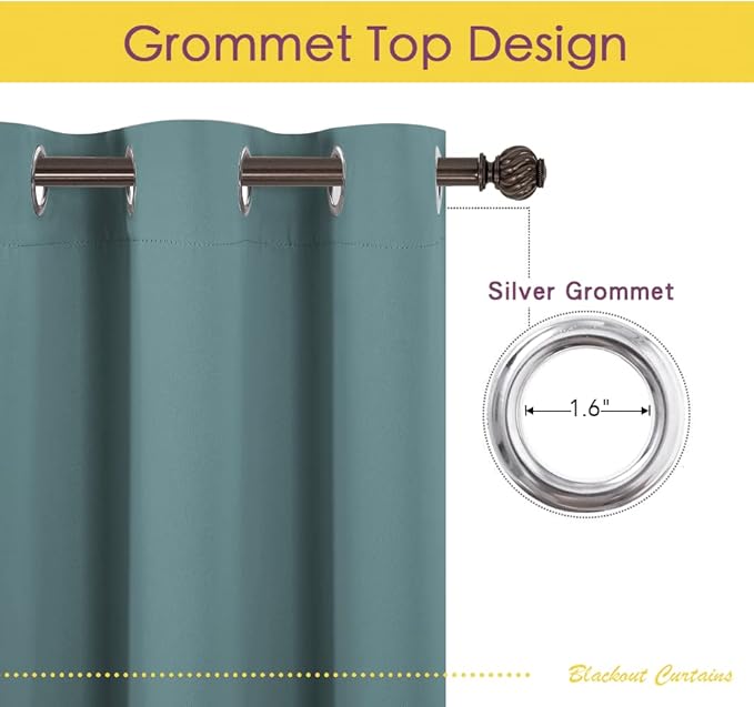 NICETOWN Farmhouse Blackout Curtains for RV Kitchen Basement Thermal Insulated Grommet Small Window Curtain for Bathroom Cabinet,42 Inch Wide by 36 Inches Long, 2 Panels, Greyish Blue