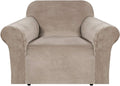 H.VERSAILTEX Stretch Velvet Armchair Cover Couch Covers 1 Cushion Chair Slipcover for Living Room Furniture Cover Crafted from Thick Comfy Rich Velour (Chair 31"-49", Taupe)