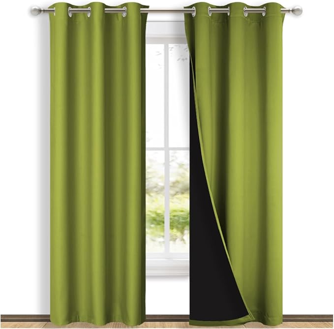 NICETOWN Blackout Curtains 84 inches Long, 2 Pieces, 42" Wide Each Panel, Fresh Green, Full Light Blocking Drapes with Black Liner for Nursery, Thermal Insulated Draperies for Hall, Villa