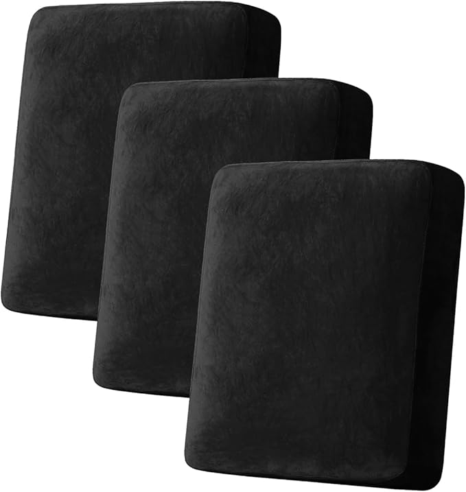 Couch Cover Stretch Velvet Sofa Cushion Cover 3-Piece - Elastic Washable Slipcover for Seat or Backrest, Couch Seat Covers for Sofas (Black)