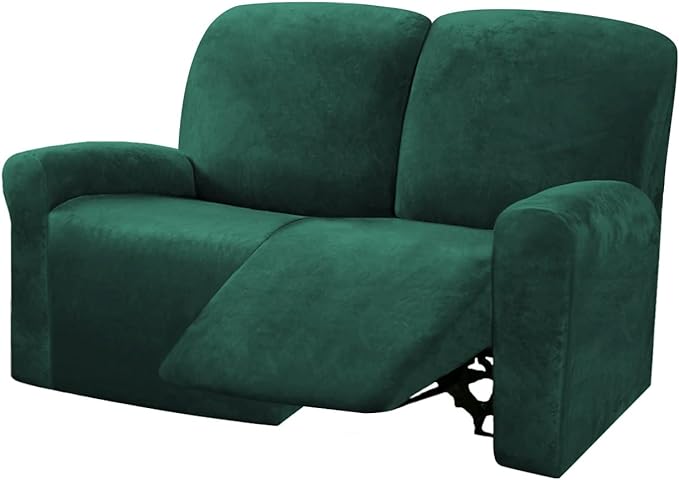 ULTICOR Reclining Love Seat Slipcover, 48" - 65" L, 6-Piece Velvet Stretch Loveseat Reclining Sofa Covers, 2 seat Love seat Recliner Cover, Thick, Soft, Washable, Love seat Slipcovers (Retro Green)