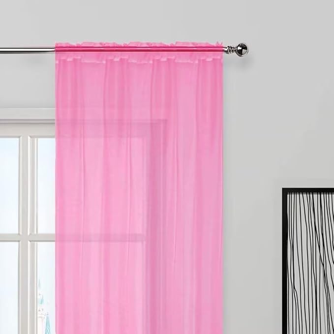 SpaceDresser Basic Rod Pocket Sheer Voile Window Curtain Panels Pink 1 Pair 2 Panels 70 Width 84 Inch Long for Kitchen Bedroom Children Living Room Yard（Pink, 70W x 84L）