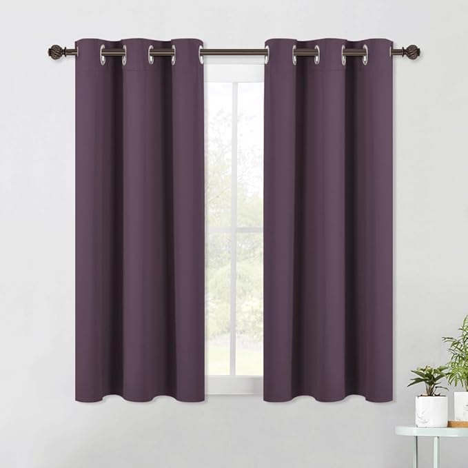 NICETOWN Bedroom Curtains Blackout Drapery Panels, 2 Panels, 42 x 54 Inch, Plum, Three Pass Microfiber Thermal Insulated Solid Ring Top Blackout Window Curtains/Drapes