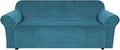 H.VERSAILTEX Stretch Velvet Sofa Covers for 3 Cushion Couch Covers Sofa Slipcovers Furniture Protector Soft with Non Slip Elastic Bottom, Crafted from Comfy Rich Velour (Sofa 72'-90', Peacock Blue)