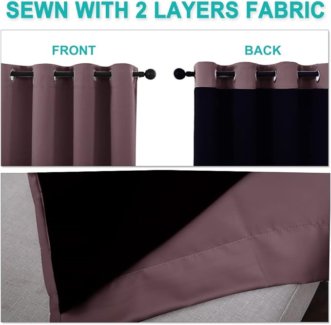 NICETOWN Full Shading Curtains for Windows, Super Heavy-Duty Black Lined Blackout Curtains for Bedroom, Privacy Assured Window Treatment (Dry Rose, Pack of 2, 52 inches W x 95 inches L)