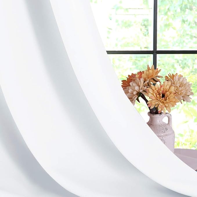 NICETOWN White Curtains for Living Room, Set of 2, W34 x L60, Thermal Insulated Window Treatment 50% Light Blocking Solid Grommet Top for Bedroom/Girl's, Adult Room