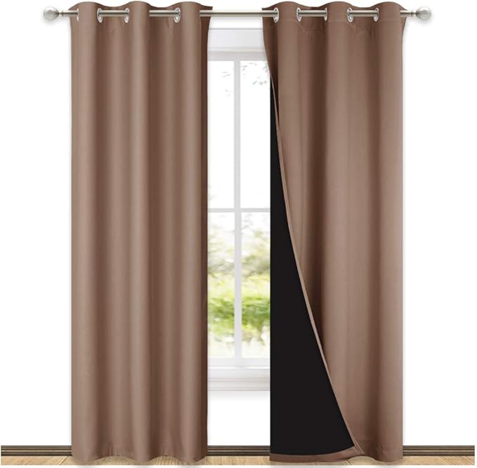 NICETOWN 100% Blackout Curtains Thermal, Noise Cancellation and Privacy Truly Blackout Curtains for Patio Door, Black Lined Blackout Drapes with Grommet Top, Cappuccino, 1 Pair, W42 x L84