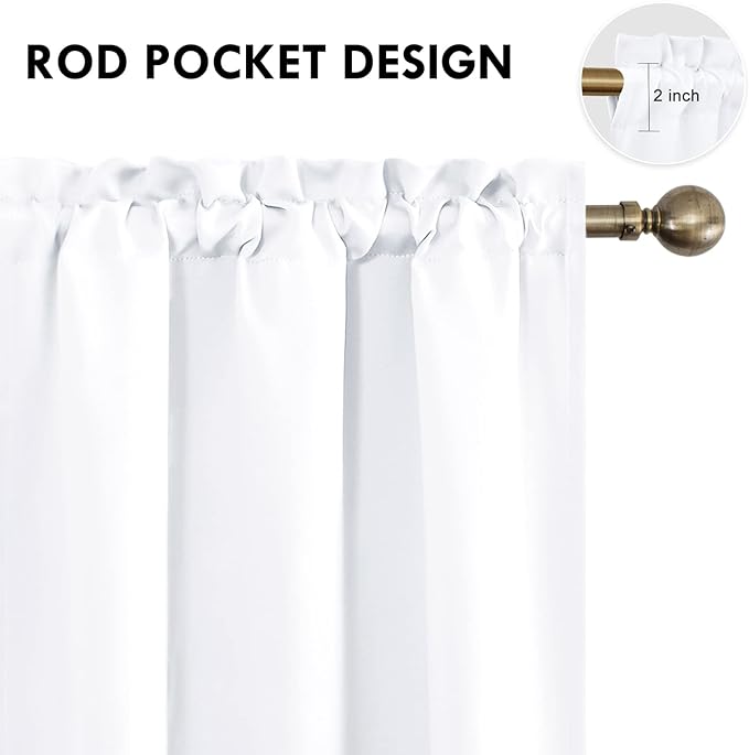 DWCN White Curtains for Living Room Thermal Insulated, 50% Light Blocking Curtains for Bedroom, Dining Room Window, W 38x L 84 Inch, Set of 2 Rod Pocket Curtain Panels