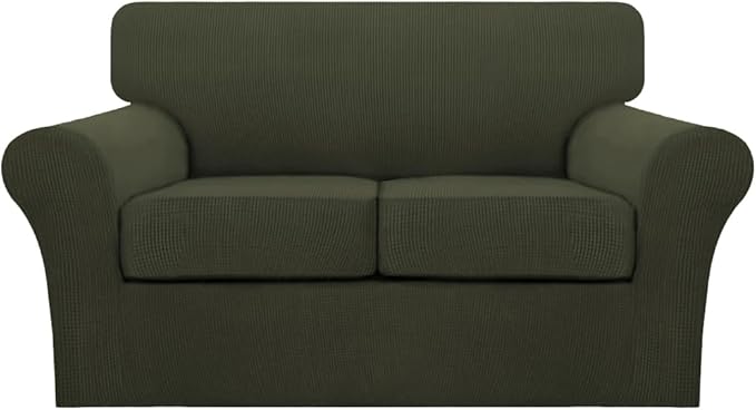 Turquoize 3 Piece Sofa Covers for 2 Cushion Couch Sofa Slipcover Soft Couch Cover for Dogs-Washable Sofa Furniture Cover with 2 Individual Cushion Covers, Thick Jacquard Fabric (Loveseat, Olive)