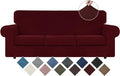 WEERRW Velvet High Stretch Couch Covers for 3 Cushion Couch Sofa Slipcovers, Washable Furniture Protector with Non Slip Elastic Bottom, Feature Soft and Thick Plush Fabric, Burgundy, Large