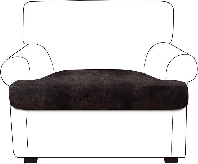 Leather Look Couch Cushion Covers Sofa Seat Slipcovers Sets Couches Furniture Protector for Sectional Armchair Loveseat Pets Kids Stretch Spandex Fabric (1 T-Cushion Armchair, Chocolate)