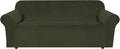 H.VERSAILTEX Stretch Velvet Sofa Covers for 3 Cushion Couch Covers Furniture Protector Soft with Non Slip Elastic Bottom, Crafted from Thick Comfy Rich Velour (Large Sofa 90"-97", Olive)
