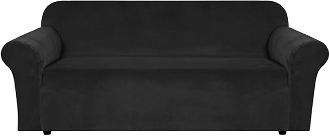 H.VERSAILTEX 1 Peice Stretch Velvet Sofa Covers for 3 Cushion Couch Covers Sofa Slipcovers Furniture Protector Soft, Crafted from Thick Comfy Rich Velour (Sofa 72"-90", Black)