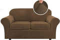 H.VERSAILTEX Real Velvet Plush 3 Piece Stretch Sofa Covers Couch Covers for 2 Cushion Couch Loveseat Covers Width Up to 72 Inch Feature Thick Soft Stay in Place (Medium Sofa, Bronze Brown)