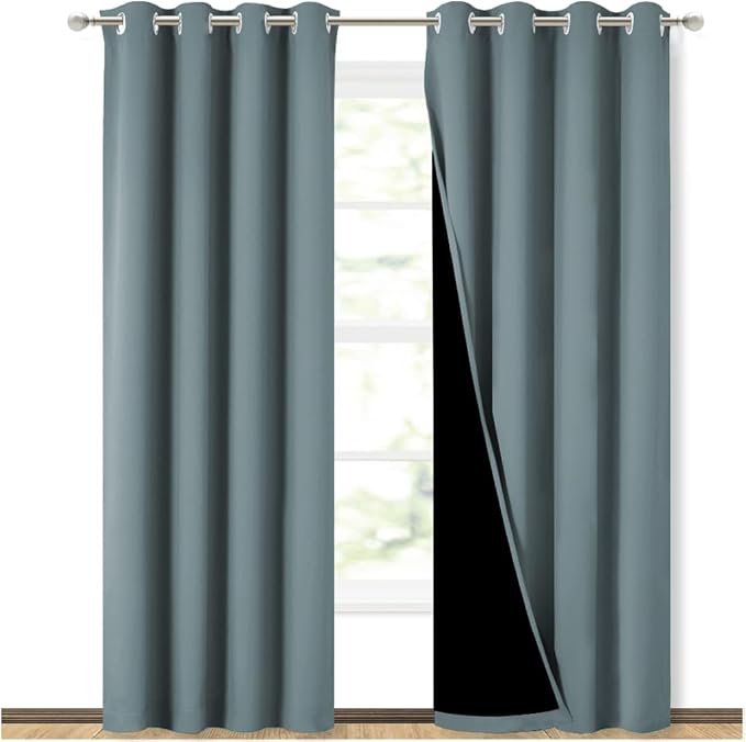 NICETOWN 100% Blackout Curtains for Bedroom 84 incehs Long, Privacy Protection & Noise Reducing Full Shade Drapes with Black Liner, Insulated Window Treatment, 2 Pieces, 52" W per Panel, Stormy Sea