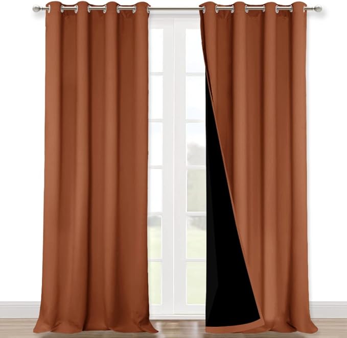 NICETOWN 100% Blackout Curtains for Windows, Pack of 2, Burnt Orange, 52" W x 120" L, Super Heavy-Duty Black Lined Total Darkness Drapes for Bedroom, Privacy Assured Window Treatment for Patio