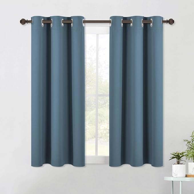 NICETOWN Blackout Window Curtains 60 inch Length 2 Panels, 34 x 60 Inch, Smoky Blue, Grommet Top Room Darkening Thermal Insulated Solid Vertical Drapes for Bedroom/Kid Room