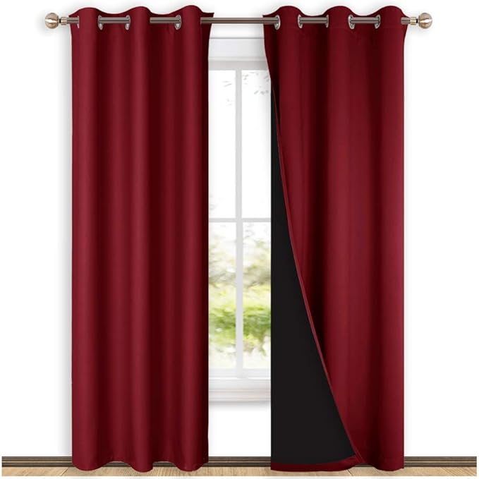 NICETOWN Blackout Curtains 80 inches Long, Full Light Blocking Drapes with Black Liner for Nursery, Thermal Insulated Draperies for Hall, Villa (Burgundy Red, 2 Pieces, 42" Wide Each Panel)