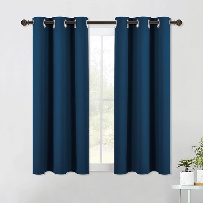 NICETOWN Moroccan Blue Blackout Curtain Panels 48 inch Long Set of 2 for Bedroom, Thermal Insulated Grommet Top Light Blocking Draperies and Drapes for Basement (W34)