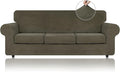WEERRW 4 Pieces Velvet High Stretch Couch Covers for 3 Cushion Couch Sofa Slipcovers, Washable Furniture Protector with Non Slip Elastic Bottom, Feature Soft and Thick Plush Fabric, Light Brown, Large