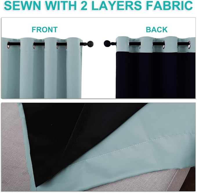 NICETOWN 100% Blackout Curtains 84 inches Long, Sky Blue, 52 inches Wide, Pair of Energy Smart & Noise Blocking Out Drapes for Baby Room Window, Thermal Insulated Guest Room Lined Window Dressing
