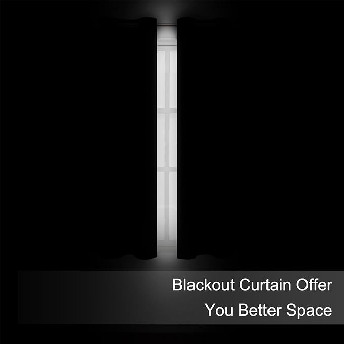 LEMOMO Blackout Curtains 66 x 72 Inch Long Black Curtains Set of 2 Panels Room Darkening Curtains for Bedroom and Living Room