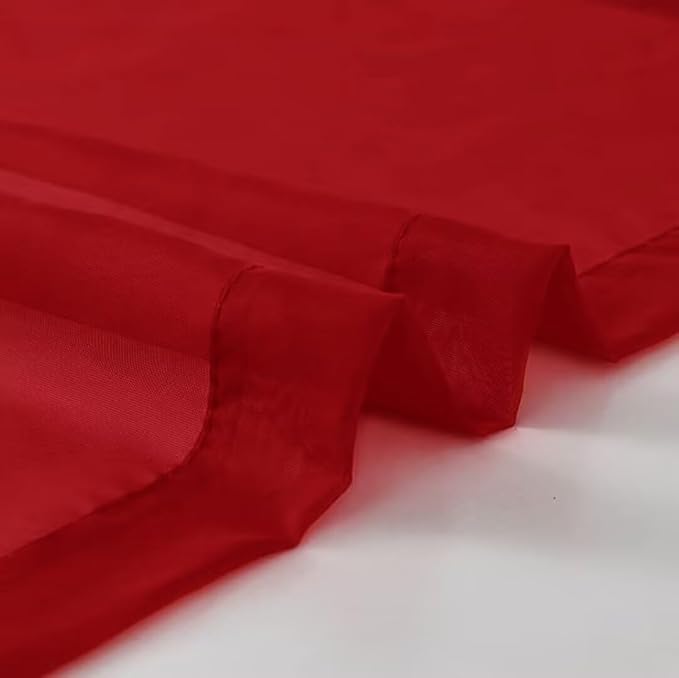 SpaceDresser Sheer Voile Window Treatment Rod Pocket Curtain Panels for Kitchen Bedroom Living Room Drapes Sunlight Filtering Privacy Semi Home Decor Assorted (Christmas Red, 52 W x 108 L)