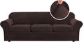 H.VERSAILTEX High Stretch Sofa Slipcover 4 Piece Cover Velvet Furniture Protector Form Fit Thick Velvet Extra Large Sofa Cover for 3 Cushion Couch Width Up to 97 Inch (Large Sofa, Brown)