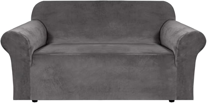 H.VERSAILTEX Stretch Velvet Loveseat Covers for 2 Cushion Couch Covers for Living Room Sofa Covers Slipcovers with Non Slip Bottom, Ultra Thick Comfy Velour (Width 58"-72", Grey)