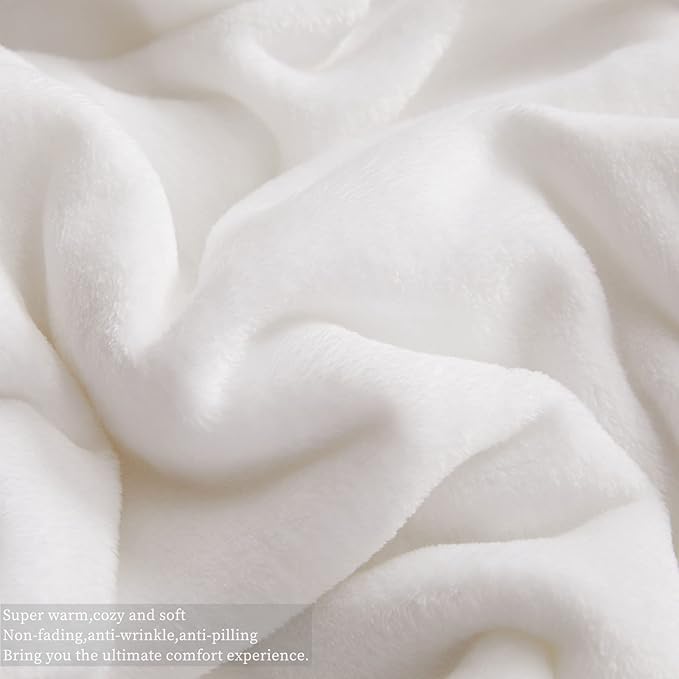 KMUSET Fleece Blanket Throw Size White Lightweight Super Soft Cozy Luxury Bed Blanket Microfiber