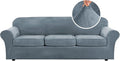 H.VERSAILTEX Velvet 4 Piece High Stretch Sofa Slipcover Cover Furniture Protector Form Fit Luxury Thick Velvet Extra Large Sofa Cover for 3 Cushion Couch Width Up to 105 Inch(XL Sofa, Stone Blue)